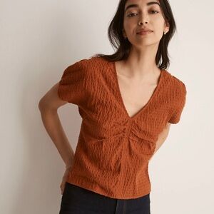 Madewell Puff-Sleeve Top in Clip Dot, Size 2, Warm Nutmeg Burnt Orange, Dots